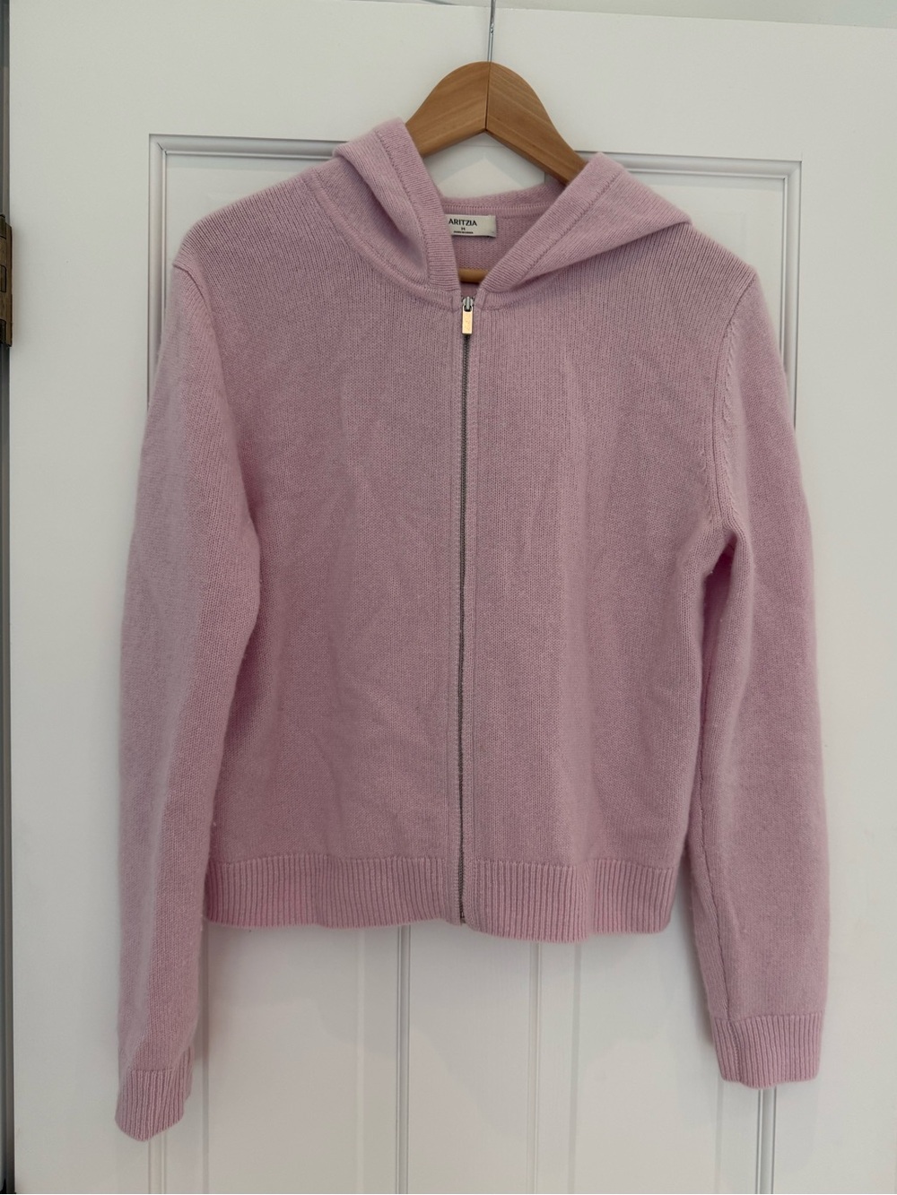 Aritzia Essential Cashmere Idyllic Zip Hoodie Ribbed Trim Full-Zip Lilac Knit M